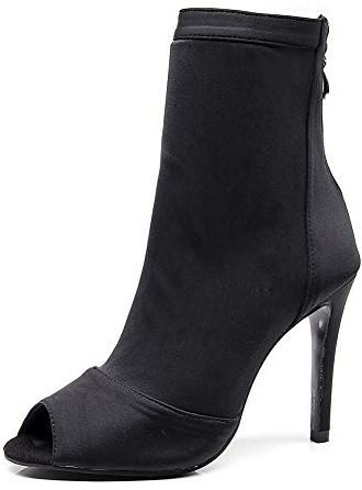 SWDZM Scarpe da Ballo Stivaletto Latino Americano Donna Punta Aperta con Tacco Alto Stivaletti da Sala Festa,Nero,Tacco 8.5cm,Gomma,40 EU