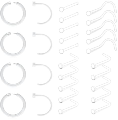 WillTen 28PCS Plastik Nasenstecker Verstecken Piercing für Schule, 18G Clear Piercing Retainers Nase Ring Piercing Schmuck Set für Nase Septum Tragus Knorpel Helix