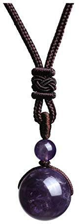 JSDDE Amethyst Crystal Round Stone Pendant Necklace Healing Crystals Gemstone Bead Necklace for Men Women
