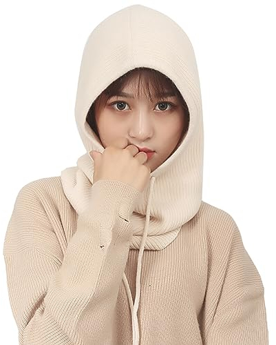 ISAKEN Damen Sturmhaube Kapuze Hut Winter Kaschmir Strickmütze Skimaske Skimütze Winterschal Strickmütze Balaclava Outdoor Radfahren Mützen Skimütze Schal