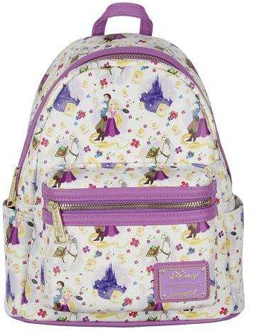 Loungefly Disney Tangled Rapunzel Flynn Ryder und Maximus Allover-Print Cute Mini Rucksack, Verheddern, Einheitsgröße