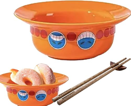 FIYSON Lustige Anime Strohhut Schüssel, 500ml Keramik Ramen Schüssel mit Essstäbchen, Witzige Salatschüsseln, Futternäpfe Behälter, Pastaschüsseln, Suppenschüssel Set für Anime-Fans, Geschenk (Stil 2)