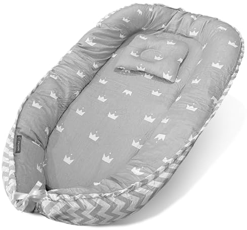 Nightchild - Babynest - Mit Umrandung für sicheres Ausruhen und Spielen - Handgefertigtes Kuschelnest mit Tragegriffen - Aus allergiefreier und elastischer Baumwolle - Größenverstellbar & Waschbar