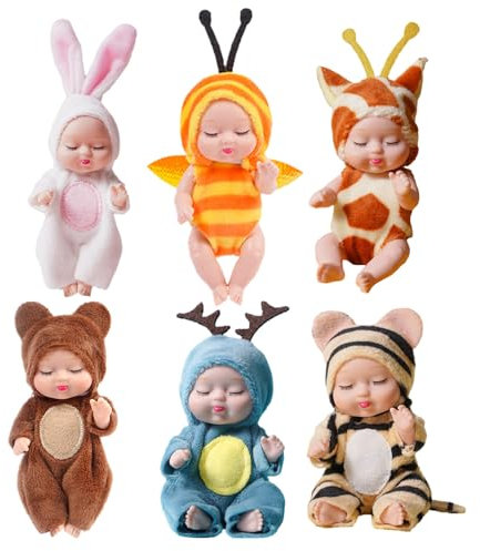 Huayeex 6 Piezas Muñecas Reborn, Muñecas De Renacimiento Durmiendo con Ropa, Bebés De PVC, Juguetes Realistas para Niños Y Niñas De 1 A 3 Años