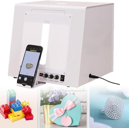Fotografía de Productos, vídeo de fotografía de joyería,Kit de Caja de luz para fotografía de joyería con Plato Giratorio eléctrico 360 Dorado y Plateado,30cm