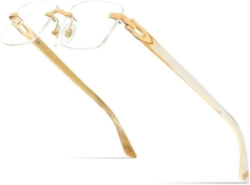MUTYNE Brillen für Herren, quadratisch, für Damen, randlos, Brillengestelle aus Holz, Weiß, Einheitsgröße