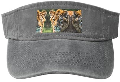 Cappelli con visiera parasole con animali africani, cappello aperto per donne e uomini, cappelli da pesca, cappello per adulti con visiera solare, Grigio, taglia unica