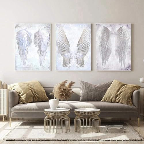 YLHKME Moderne Weiße Engelsflügel Bilder Leinwand Malerei, Modernes Wandbilder Wohnzimmer Schlafzimmer Deko Poster Kunstdrucke,Ohne Rahmen (Rahmenlos,3X60X90CM)