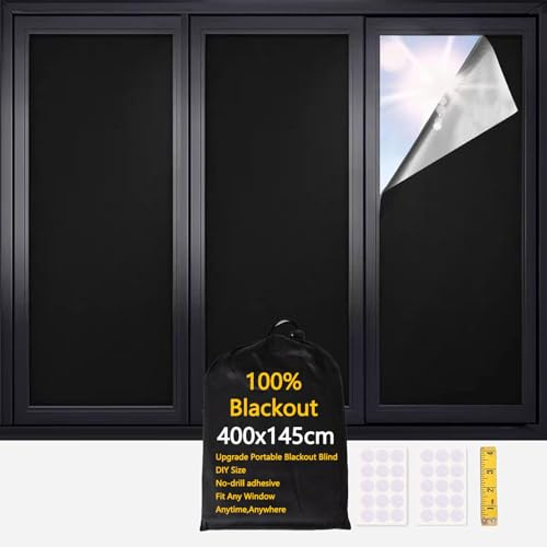 Fenster Verdunkelung Magnetisch, 400x145CM tragbare Verdunkelungsvorhänge, bohrfreie Vorhänge, Verdunkelungsmaterial, temporäre Verdunkelungsvorhänge für Kinderzimmer, Reisen, Schlafzimmer