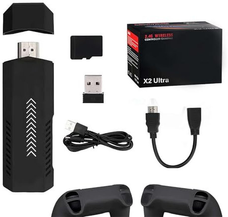 JHIALG X2 Ultra Game Stick 4K, stick di gioco retrò con 9 emulatori integrati, console di gioco plug and play con oltre 256 G/58.000 giochi, videogiochi plug and play per TV (256 GB)