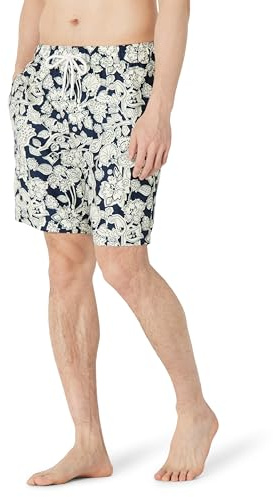 Amazon Essentials Short de Bain de 23cm avec Doublure en Maille, Poches, Fermeture à Cordon Homme, Bleu Marine Folk Floral, L