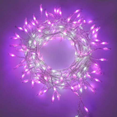 IMAGE Feuerwerkskörper Lichterkette Strombetrieben mit Stecker 5M/16.4Ft, 300 Led Lichterkette wasserdicht Zwinkern super hell, DIY Party Hochzeit Außen und Innen Weihnachtsdekoration (Mix Rosa&Weiß)