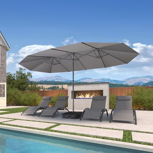 PURPLE LEAF Grand Parasol Rectangulaire 455 x 270 cm avec Pied Gris clair | Ouverture et fermeture sans effort, Parasol balcon, Anti-Vent et Rouille, Durable, Toile polyester, Aluminium, Jardin, Patio