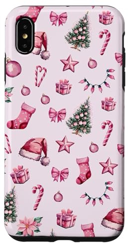 Hülle für iPhone XS Max Weihnachts-Licht und Weihnachtsmannmütze, kokettes Muster, Rosa