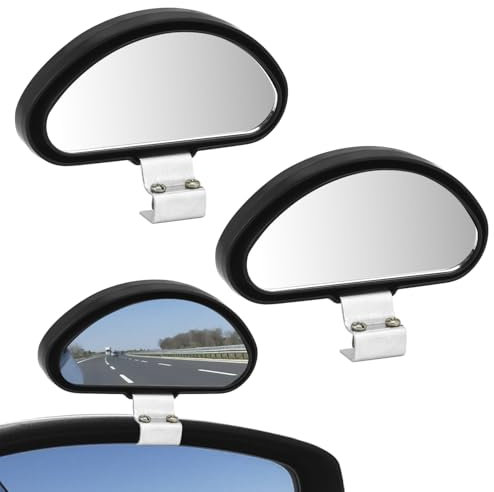 QWORK® 2 Pcs espejos de ángulo muerto para coches, espejo gran angular para coche, espejo retrovisor auxiliar para coche, ajustable, para todos los vehículos