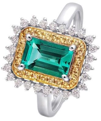 Wycian Ringe Damen mit Stein, Fingerring Silber 14K Weißgold Smaragd Gold Grün 3CT Grün Rechteckige Form 4 Prong mit Moissanit Weiß Größe 63 (20.1) Für