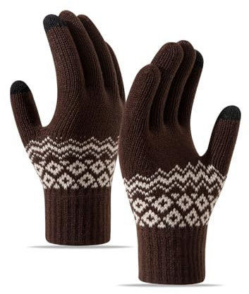 BSLVWG Frauen Winter Touchscreen Handschuhe Warme Strickhandschuhe Thermische Handschuhe Anzug für Laufen Fahren Radfahren Arbeiten Wandern Skifahren (Braun)