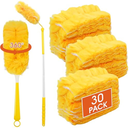 30 Stück Staubwedel Nachfüll-Kits kompatibel mit Swiffer Duster, Staubwedel zum Reinigen von Einweg-Staubwedel mit einziehbarem Griff, für die Reinigung von Home Office Jalousien, Möbeln und mehr