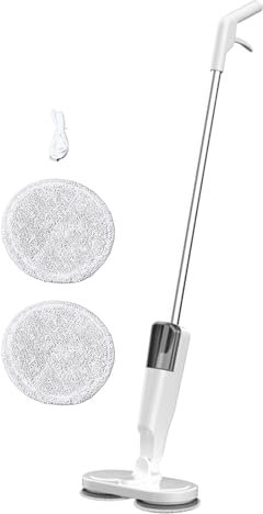 Steam Mop for Hardwood Tile Marble Floors, Spin Mop with Water Sprayer Lightweight Cordless Steam Mops for Floor Cleaning (White)