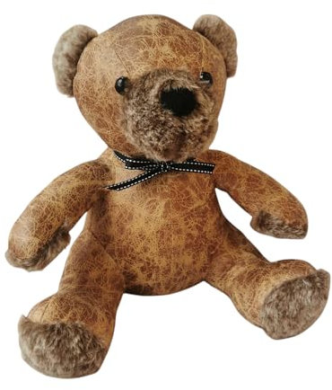 Antique and Sophisticated Cute 32CM Teddy Bear Door Stop - Soft Fabric Design with Brown Leather Door Bumper & Stylish Home Decoration for Any Room, Office and Home (Antique Brown)