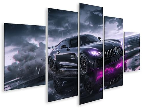 islandburner Bild auf Leinwand im Gewitter mit lila Neonlicht für Wohnzimmer Auto-Enthusiasten Autohaus Bilder Wandbilder Poster