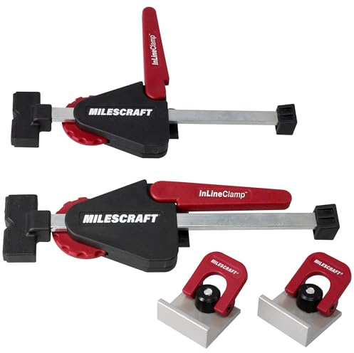 Milescraft 4030 InLine Clamps T Track Clamp (2 pack) – Adjustable T-Track Clamps for Woodworking. Apply Horizontal Pressure for all your Clamping Projects. Includes (2) CamStop Clamps.