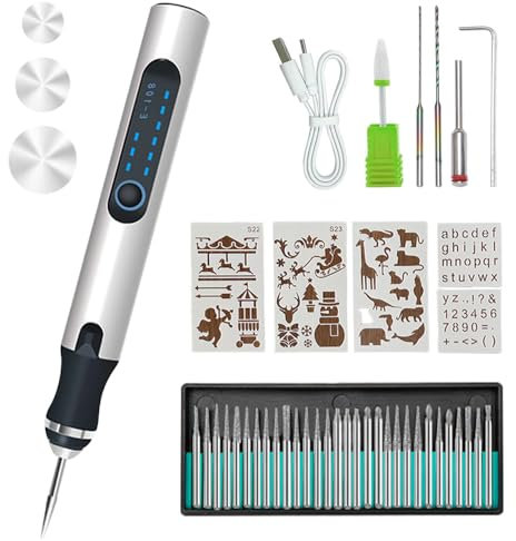 DAJASD Elektrische Gravierstift, USB Wiederaufladbarer Gravur Werkzeug Kit mit 36 Bits and 3 niveles de velocidad, Mini DIY Gravur Gerät für Schmuck, Holz, Glas, Metall, Keramik personalización