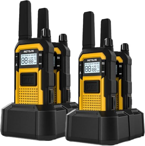 Retevis RB648 Radio Due Vie Robusta, Walkie Talkie Con Microfono | IP67 Impermeabile Antipolvere Altoparlante, Illuminato Radio Ricaricabili Lungo Raggio Per Cantieri (4 Pezzi, Giallo)
