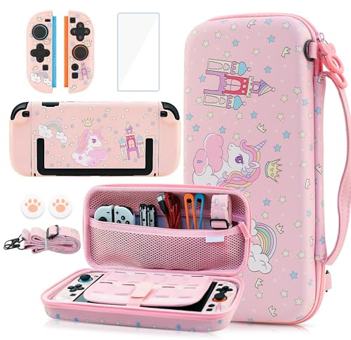 GLDRAM Pink Carrying Case for Nintendo Switch 2, Cute Girly Accessories Kit with Portable Travel Storage Bag, Hard Shell Protective Cover Skin, Screen Protector, Shoulder Strap & 2 Thumb Grips
