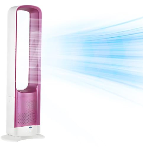 32'' Tower Fan Portable, Bladeless Desk Fan for Bedroom, Quiet Cooling Floor Fans 180° Oscillating for Home, Office 27.6H(Red)