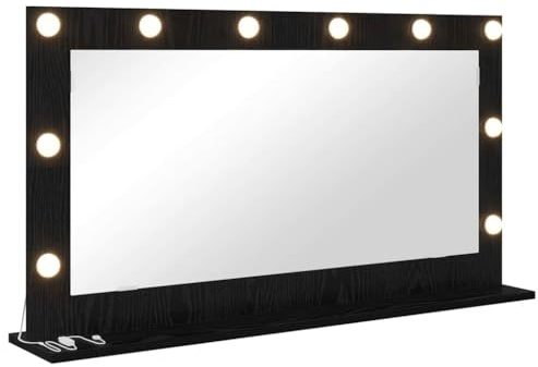 vidaXL Waschtischspiegel Schwarz Eichen-Optik 100 x 55 x 18 cm, Eleganter Schlafzimmer Spiegel, LED Kosmetik Deko, moderner Glasständer mit warmem Licht, stylisches Wohnaccessoire