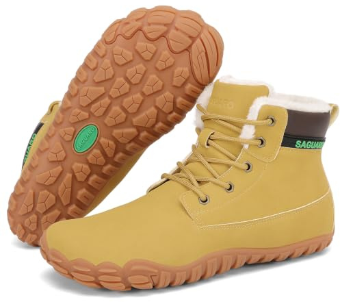SAGUARO Zapatillas Barefoot Invierno Hombre Botas de Nieve Antideslizante Impermeables con Forradas Caliente Botines Ligeras Minimalistas, Amarillo, 41 EU