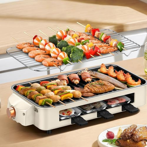 Kensbro 1700W Hot Pot Elektrisch mit Grillplatte, 2 in 1 Hotpot Elektrisch Pot und BBQ Grill, Smokeless mit Deckel(Groß)