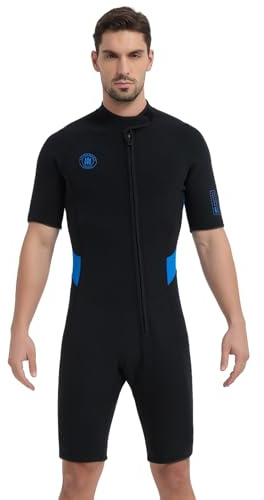 Lemorecn Muta corta da uomo, 2 mm, con cerniera frontale, in neoprene, termica, per nuoto, surf, kayak, snorkeling e sport acquatici (UK0205-BLUE-L)