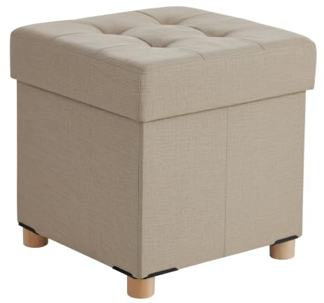 Relaxdays Hocker mit Stauraum, gepolstert, HxBxT: 38 x 38 x38 cm, Leinenoptik, Holzbeine, eckiger Sitzhocker, beige | gepolstert, HxBxT: 38 x 38 x38 cm, Leinenoptik, Holzbeine, eckiger Sitzhocker
