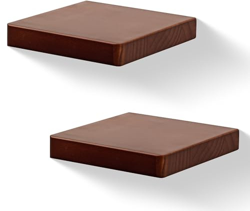 PHOENANCEE 15,3X15,3CM Quadratische Schwebende Regale Aus Holz, Mini-Wandregal Im Kompakten Stil FüR Kleine GegenstäNde, HäNgende Wandregaldekoration, 2Er-Set (Dunkler Nussbaum)