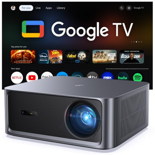 HAPPRUN Vidéoprojecteur Intelligent 3000 Lumens ANSI avec Google TV Officiel, Compatible 4K, Dolby Audio, Mise au Point et Correction Keystone Automatiques, WiFi 6 et Bluetooth, Noir