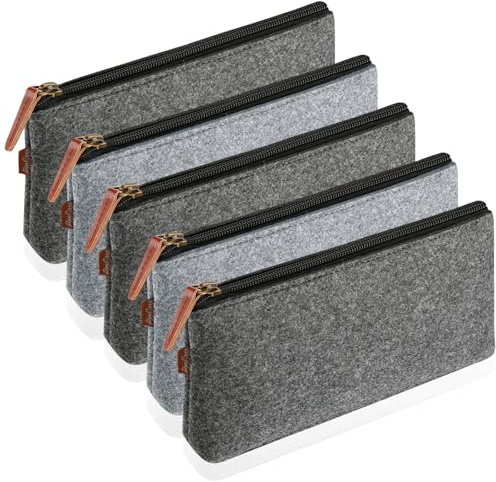 RTSHUK 5 Stück Filz Mäppchen, 22×11cm Filzs Federmäppchen mit Reißverschluss Verdickt Kosmetiktasche Filz Multifunktions Briefpapier Beutel für Stifte Bleistifte Büro Schulbedarf Leuchtmarker (Grau)