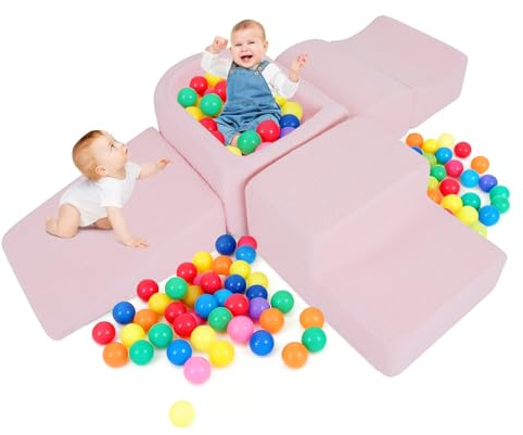 FANTASK Bloques de Espuma XXL Gigantes de 5 Piezas con Piscina de Bolas, Bloques de construcción Grandes para retozar y Escalar, Bloques de construcción Suaves para el hogar, la habitación de los