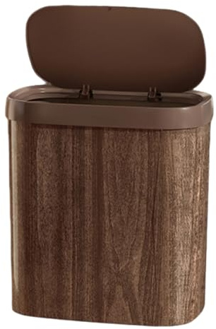 TOYANDONA Papelera de Basura Grande de 12 Litros con Tapa Abatible y Diseño Vintage de Vetas de Madera, Cubo de Basura para Dormitorio, Baño y Oficina, Resistente y Funcional para Hogar