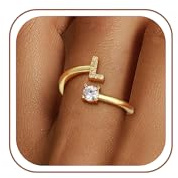Fezodo Ring Damen Gold, 14K Gold Vergoldet Ring mit Buchstaben Personalisiert Zirkonia Ringe Wasserfest Ringe Goldschmuck Valentinstag Geschenke für Frauen Freundin Mädchen