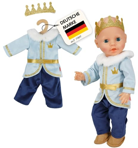 Heless 2685 - Puppenoutfit Prinz Luka in Blau und Gold, mit Krone und Plüsch-Kragen, für Puppen der Größe 35-45 cm