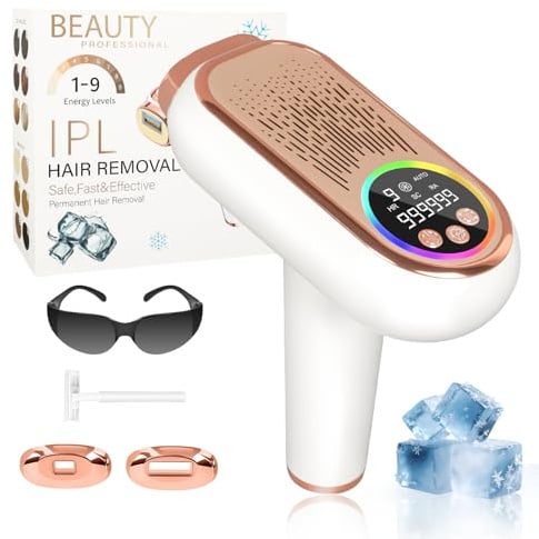 NICEWIN Épilation IPL avec fonction congélation - Appareil IPL sans douleur avec 3 modes (HR/SC/RA), 9 niveaux d'énergie, 999 999 impulsions lumineuses pour homme et femme - Idéal pour le visage, le