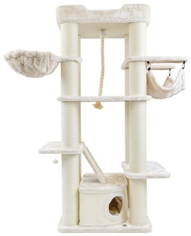 CanadianCat Company | Kratzbaum Aspen 180 cm - hoher Katzenbaum mit Kletterseil, Hängematte und Mehreren Plattformen - ideal für aktive und Junge Katzen