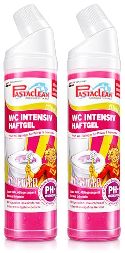 PASTACLEAN® WC-Reiniger Haftreiniger (2x 750 ml) Entfernt hartnäckigen Urinstein & Kalk - WC Intensiv Haftgel mit PH-Indikator - Sichtbare Reinigung durch Farbwechsel - Made in Germany