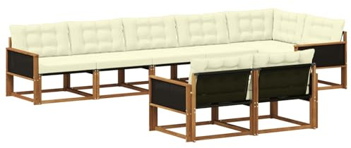 vidaXL Outdoor-Sofagarnitur mit Kissen 8 pcs Natur und Creme, Gartenmöbel, modernes Outdoor-Sofa, Robustes Eckset für Terrasse, Lounge und Komfort