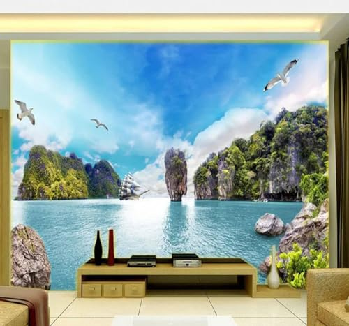 Frisch Ästhetisch Landschaft Segelboot Landschaft 3D Tapeten Tapete Luxus Home Esszimmer Fototapete Effekt Wohnzimmer Schlafzimmer Kinderzimmer-300cm×210cm