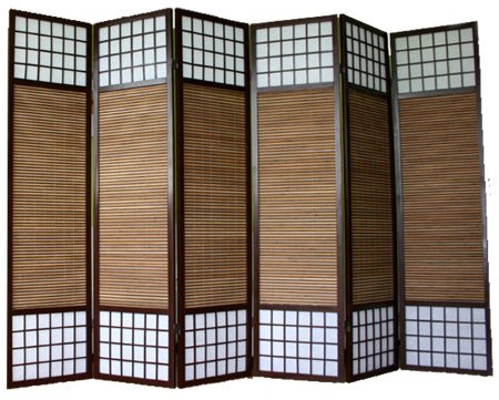 Paravent japonais en bois avec bambou de 6 Panneaux -PEGANE-