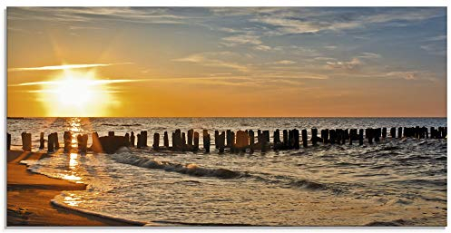 ARTland Wanddeko Glasbilder Wandbild Glas Bild einteilig 100x50 cm Querformat Strand Meer Küste Sonnenuntergang Natur Landschaft Nordsee Maritim T3ZU