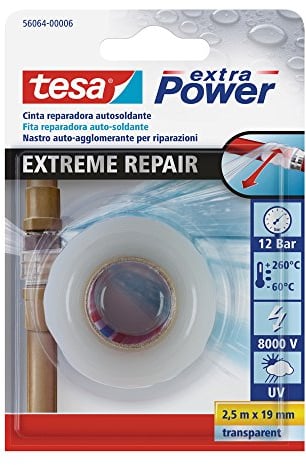 tesa Extra Power Nastro per Riparazioni Estreme - Nastro autoagglomerante per riparazioni di cavi e tubature - Per uso interno ed esterno - Colore: Transparente - 2,5 m x 19 mm